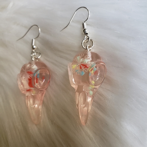 Pink Raven Skull Acrylic Earrings - Picture 3 of 3
